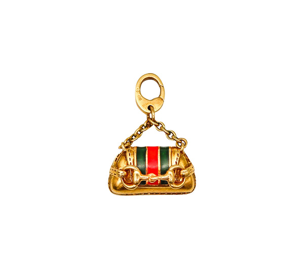 -Gucci Milano Horsebit Bag Charm Pendant In 18Kt Gold With Red And Green Enamel