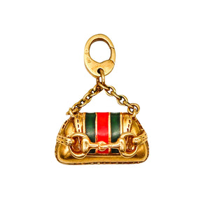 -Gucci Milano Horsebit Bag Charm Pendant In 18Kt Gold With Red And Green Enamel