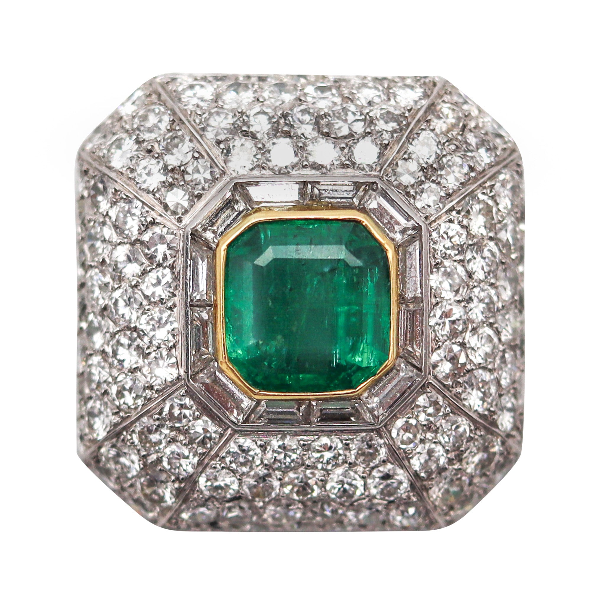 CHAUMET Paris 1930 Deco Pendant Brooch Platinum And 11.49 Ctw Emerald & Diamonds