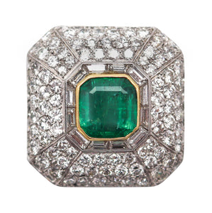 CHAUMET Paris 1930 Deco Pendant Brooch Platinum And 11.49 Ctw Emerald & Diamonds