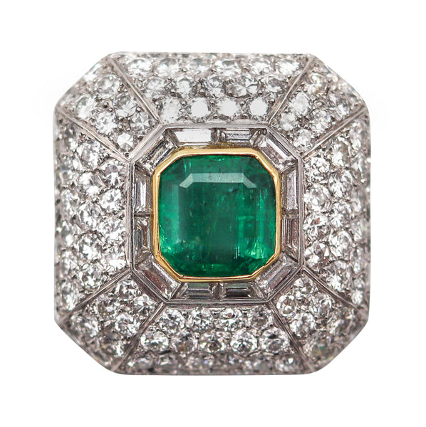 CHAUMET Paris 1930 Deco Pendant Brooch Platinum And 11.49 Ctw Emerald & Diamonds