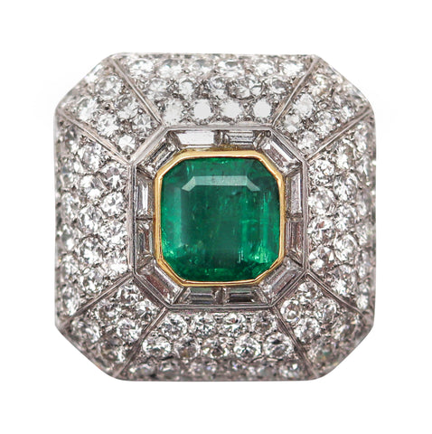 CHAUMET Paris 1930 Deco Pendant Brooch Platinum And 11.49 Ctw Emerald & Diamonds