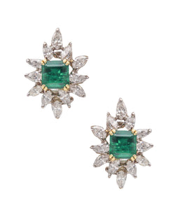 -Classic Cluster Earrings In 18Kt Gold With 7.78 Carats In Diamonds And Emeralds