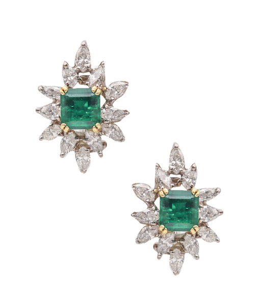 CLASSIC Cluster Earrings In 18Kt Gold With 7.92 Carats In Diamonds & Emeralds