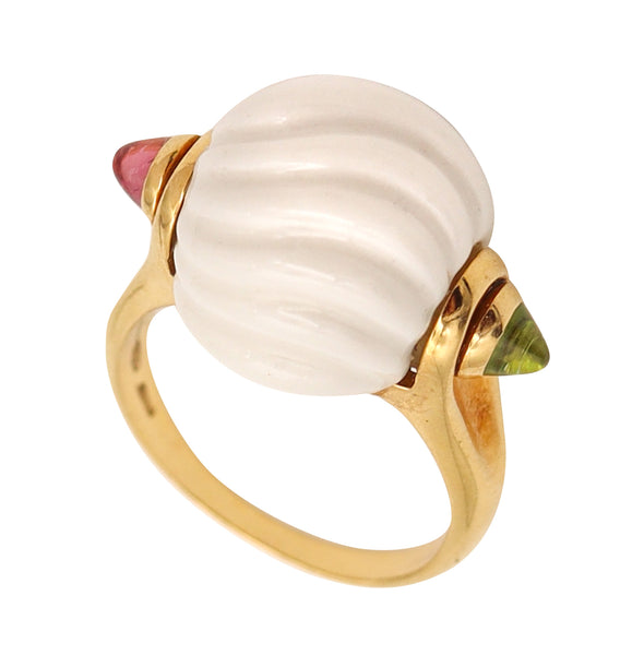 BVLGARI Chandra Cocktail Ring In 18Kt Yellow Gold With Two Tourmalines