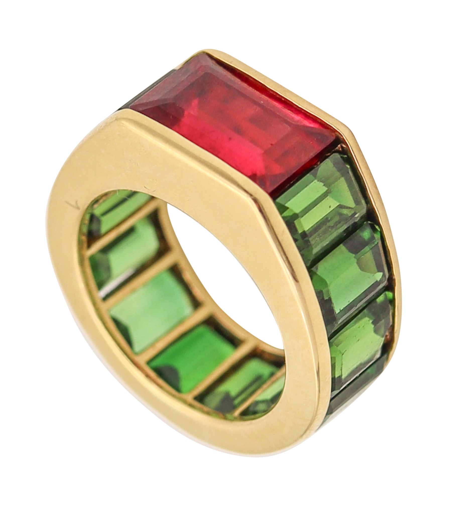 MODERNIST Riviera Cocktail Ring In 18Kt Gold With 13.31 Ctw In Tourmalines