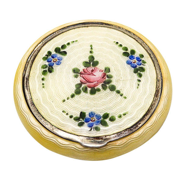 Bliss Brothers 1925 Art Deco Guilloche Yellow Enamel Round Box In 925 Sterling Silver