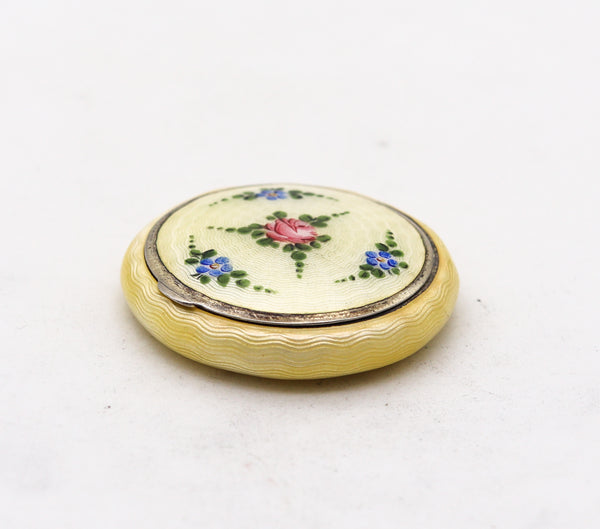 Bliss Brothers 1925 Art Deco Guilloche Yellow Enamel Round Box In 925 Sterling Silver
