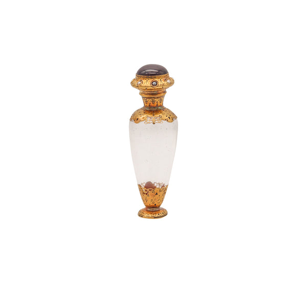 -French 1870 Napoleon III Perfume Bottle Mount In 18Kt Yellow Gold And Gemstones