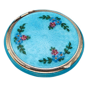 Foster And Bailey 1925 Art Deco Guilloche Turquoise Enamel Round Box In 925 Sterling Silver