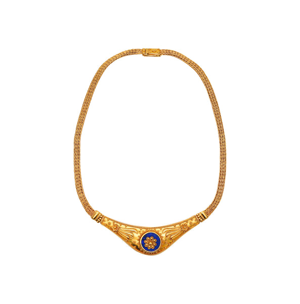 -Greek Revival Hellenistic Necklace In Solid 22Kt Yellow Gold With Lapis Lazuli