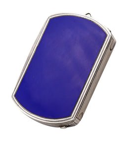 -French 1925 Art Deco Enameled Mechanical Compact Pendant Box In Sterling Silver