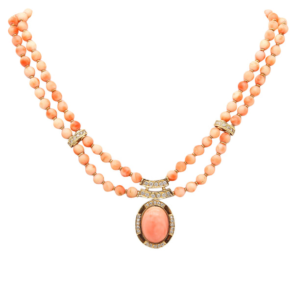 ITALIAN 1970 Modernist Necklace In 18Kt Yellow Gold With Diamonds And Corals