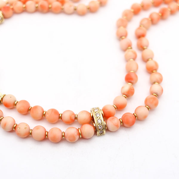 ITALIAN 1970 Modernist Necklace In 18Kt Yellow Gold With Diamonds And Corals