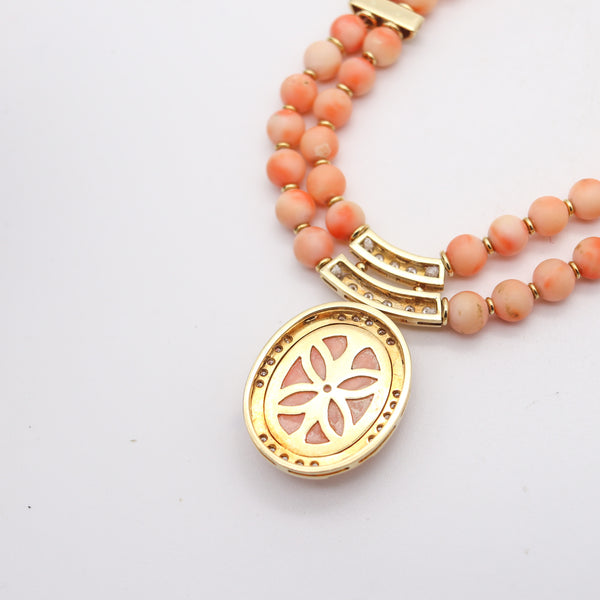 ITALIAN 1970 Modernist Necklace In 18Kt Yellow Gold With Diamonds And Corals
