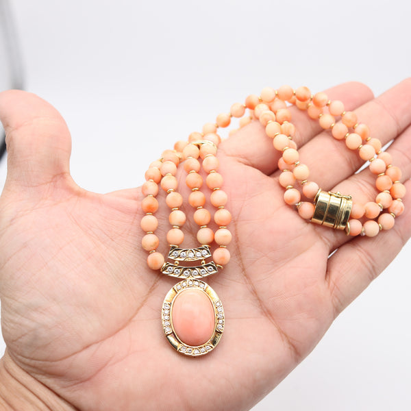 ITALIAN 1970 Modernist Necklace In 18Kt Yellow Gold With Diamonds And Corals