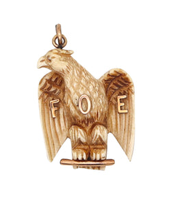 -Fraternal Order Of Eagles 1900 Carved Eagle Pendant With 10Kt Yellow Gold