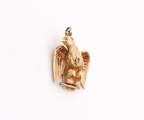 -Fraternal Order Of Eagles 1900 Carved Eagle Pendant With 10Kt Yellow Gold