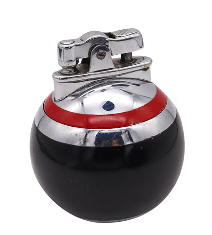 Ronson USA 1929 Art Deco Black And Red Lacquer RonDeLight Table Lighter In Stainless Steel