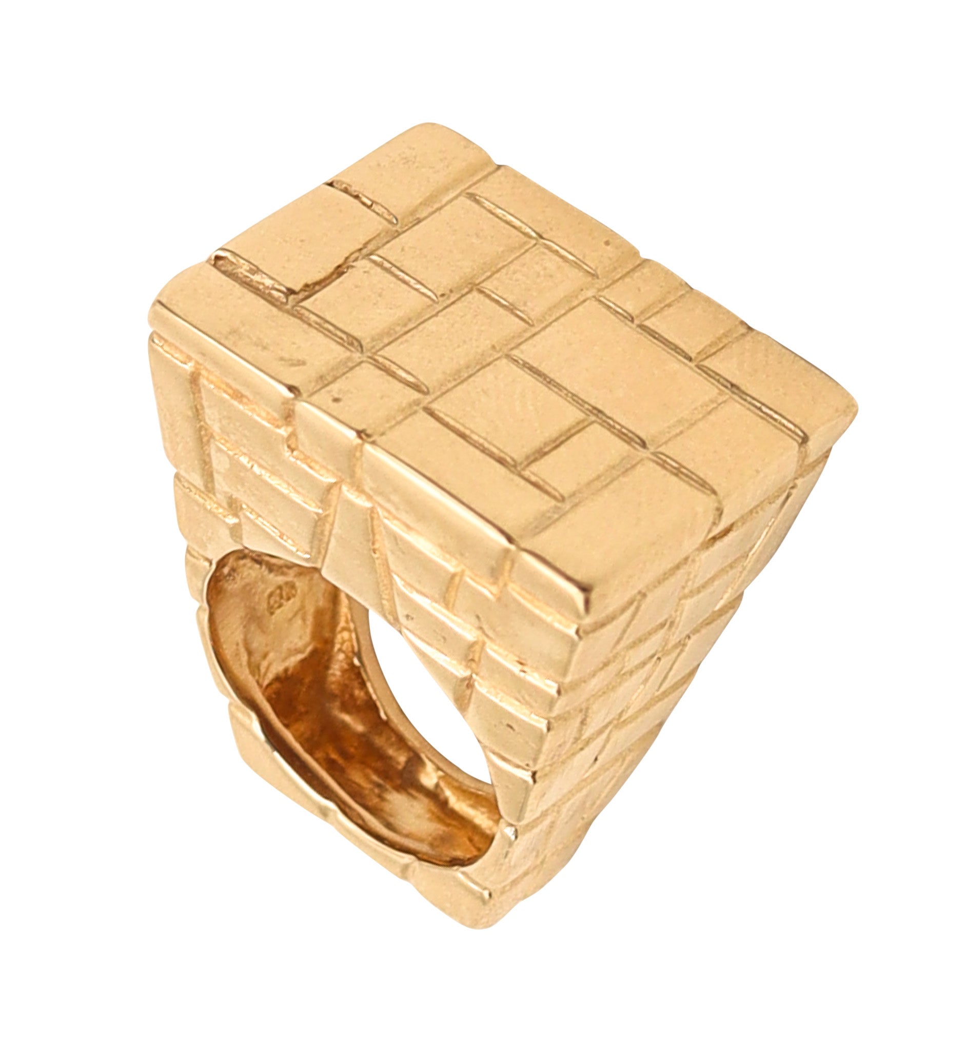ARCHITECTURAL 1970 Modernist Bridge Bricks Ring In Solid 14Kt Yellow Gold
