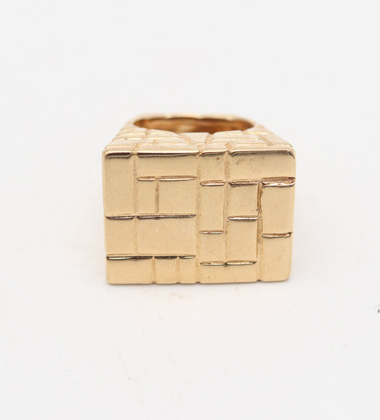ARCHITECTURAL 1970 Modernist Bridge Bricks Ring In Solid 14Kt Yellow Gold
