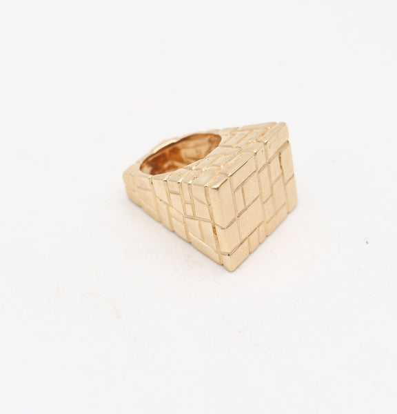 ARCHITECTURAL 1970 Modernist Bridge Bricks Ring In Solid 14Kt Yellow Gold