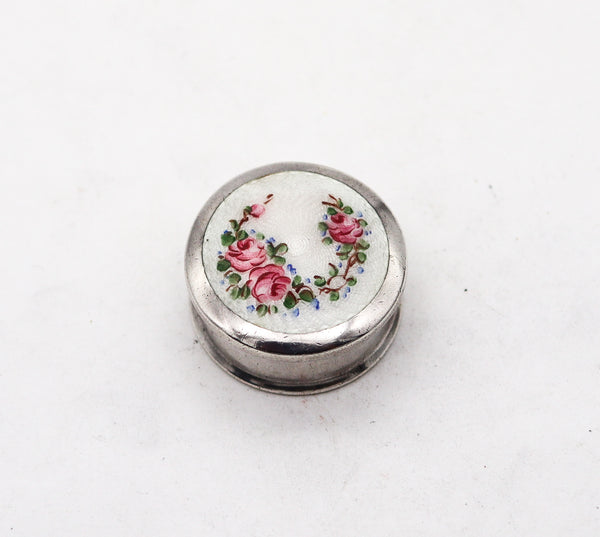 Wells Co 1930 Enameled Guilloche Round Pill Box In .925 Sterling Silver