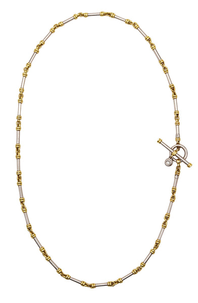 SCOTT KAY Tubular Chain Toggle Necklace in Platinum 18Kt Yellow Gold and Diamonds