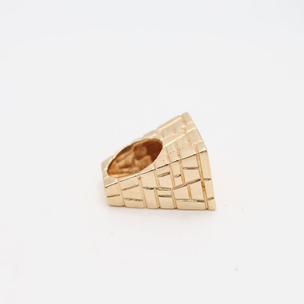 ARCHITECTURAL 1970 Modernist Bridge Bricks Ring In Solid 14Kt Yellow Gold