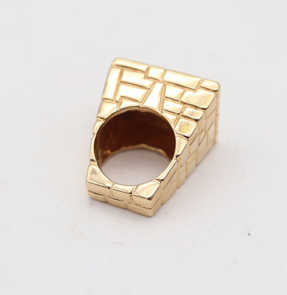ARCHITECTURAL 1970 Modernist Bridge Bricks Ring In Solid 14Kt Yellow Gold