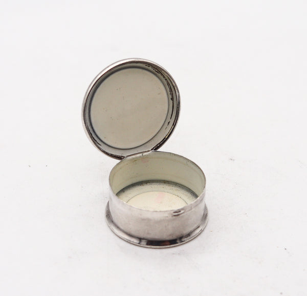 Wells Co 1930 Enameled Guilloche Round Pill Box In .925 Sterling Silver