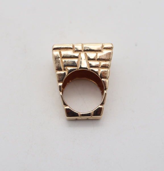 ARCHITECTURAL 1970 Modernist Bridge Bricks Ring In Solid 14Kt Yellow Gold