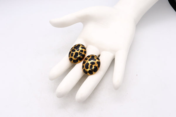 -Angela Cummings Allure Clips Earrings In 18Kt Gold With Black Jade Inlaid