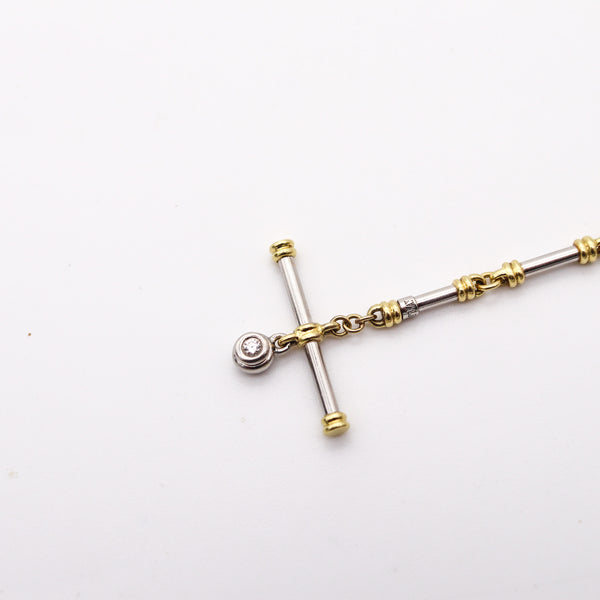 SCOTT KAY Tubular Chain Toggle Necklace in Platinum 18Kt Yellow Gold and Diamonds