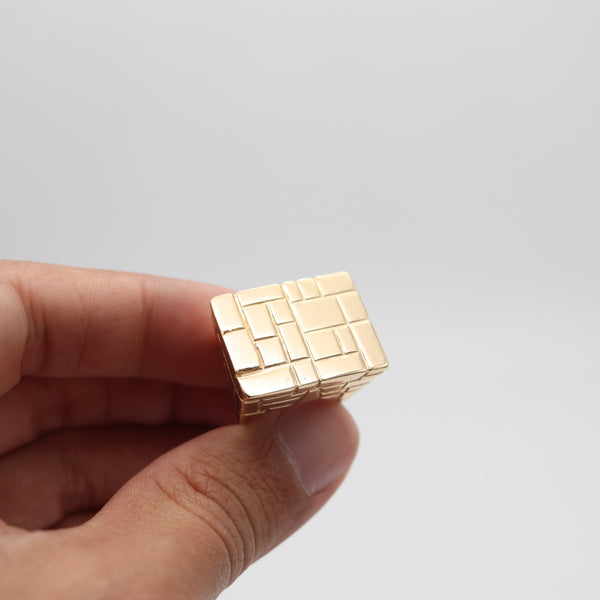 ARCHITECTURAL 1970 Modernist Bridge Bricks Ring In Solid 14Kt Yellow Gold