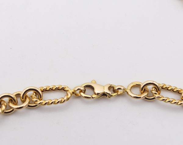 -Italian Modern Fancy Twisted Links Long Chain In 14Kt Yellow Gold