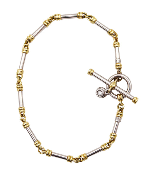 SCOTT KAY Tubular Toggle Bracelet in Platinum 18Kt Yellow Gold and Diamonds