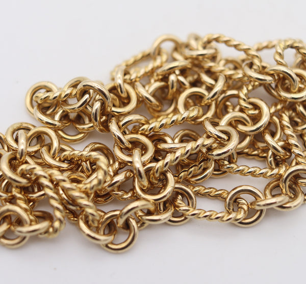 -Italian Modern Fancy Twisted Links Long Chain In 14Kt Yellow Gold