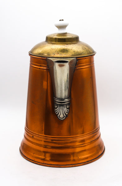 Manning Bowman 1899 Art Deco Pitcher Pot In Copper Bronze Brass And Porcelain