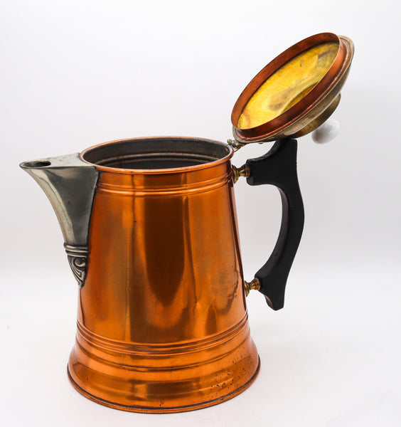 Manning Bowman 1899 Art Deco Pitcher Pot In Copper Bronze Brass And Porcelain