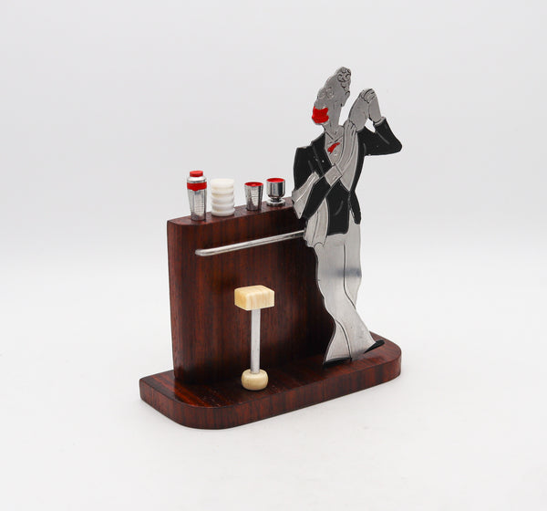 French Art Deco 1935 By Sudre White Barman Cocktail Picks Holder In Makassar Wood