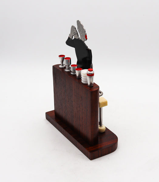 French Art Deco 1935 By Sudre White Barman Cocktail Picks Holder In Makassar Wood