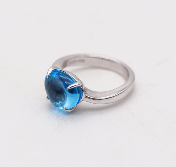BVLGARI Modernist Ring In 18Kt White Gold With Blue Topaz Cabochon