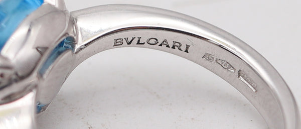 BVLGARI Modernist Ring In 18Kt White Gold With Blue Topaz Cabochon