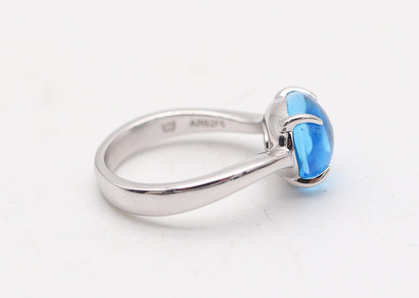 BVLGARI Modernist Ring In 18Kt White Gold With Blue Topaz Cabochon