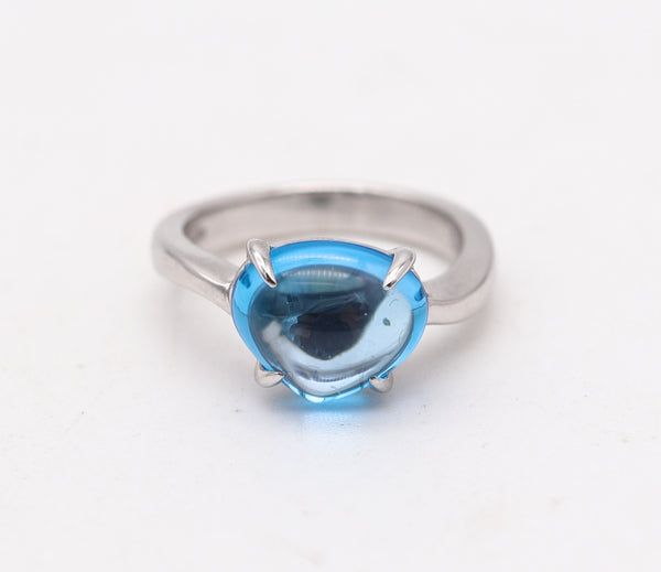 BVLGARI Modernist Ring In 18Kt White Gold With Blue Topaz Cabochon