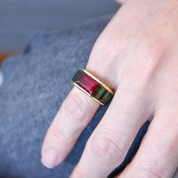 MODERNIST Riviera Cocktail Ring In 18Kt Gold With 13.31 Ctw In Tourmalines