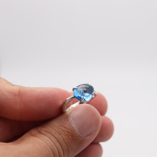 BVLGARI Modernist Ring In 18Kt White Gold With Blue Topaz Cabochon