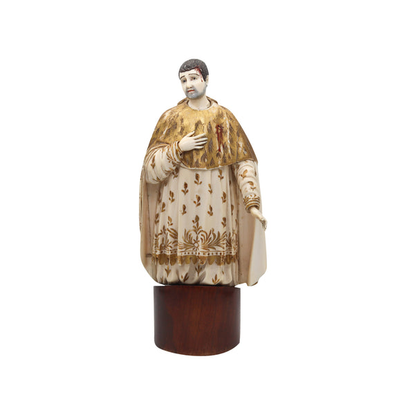 -Italy 18th Century Lombard Carved & Polychromate Sculpture of St Peter of Verona