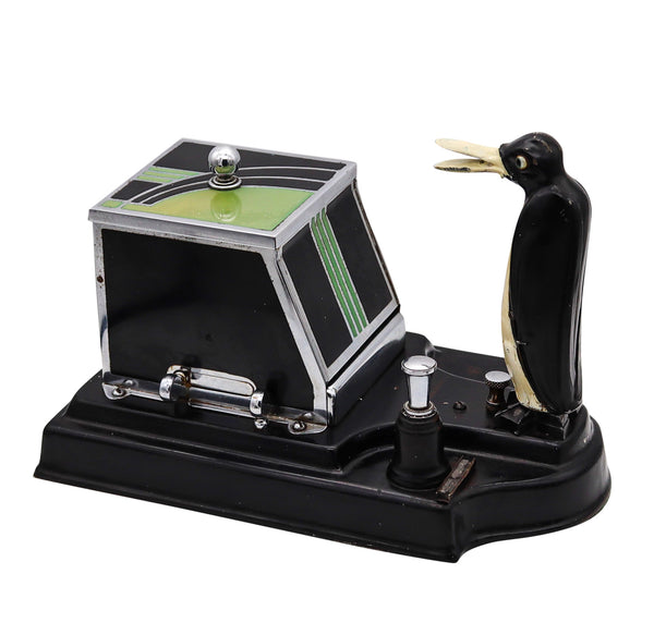 Ronson 1930 Pik A Cig Magic Penguin Touch Tip Cigarette Dispenser Desk Box